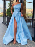 Prom Dress 2025 Strapless Light Blue Long Satin Prom Dresses with Slit FD1776-unique prom dresses-Light Blue-Custom Size-Viniodress