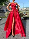 Strapless Long Satin Prom Dresse with Slit FD1776-prom dresses-Viniodress-Red-Custom Size-Viniodress