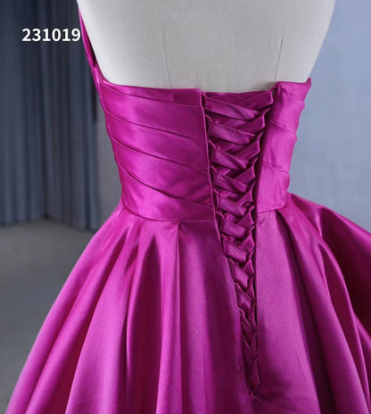 Strapless Magenta Satin Formal Dresses Ruffle Ball Gown Corset Back 231019-prom dresses 2025 -Viniodress-Magenta-Custom Size-
