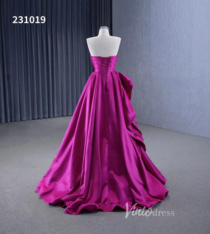 Strapless Magenta Satin Formal Dresses Ruffle Ball Gown Corset Back 231019-prom dresses 2025 -Viniodress-Magenta-Custom Size-