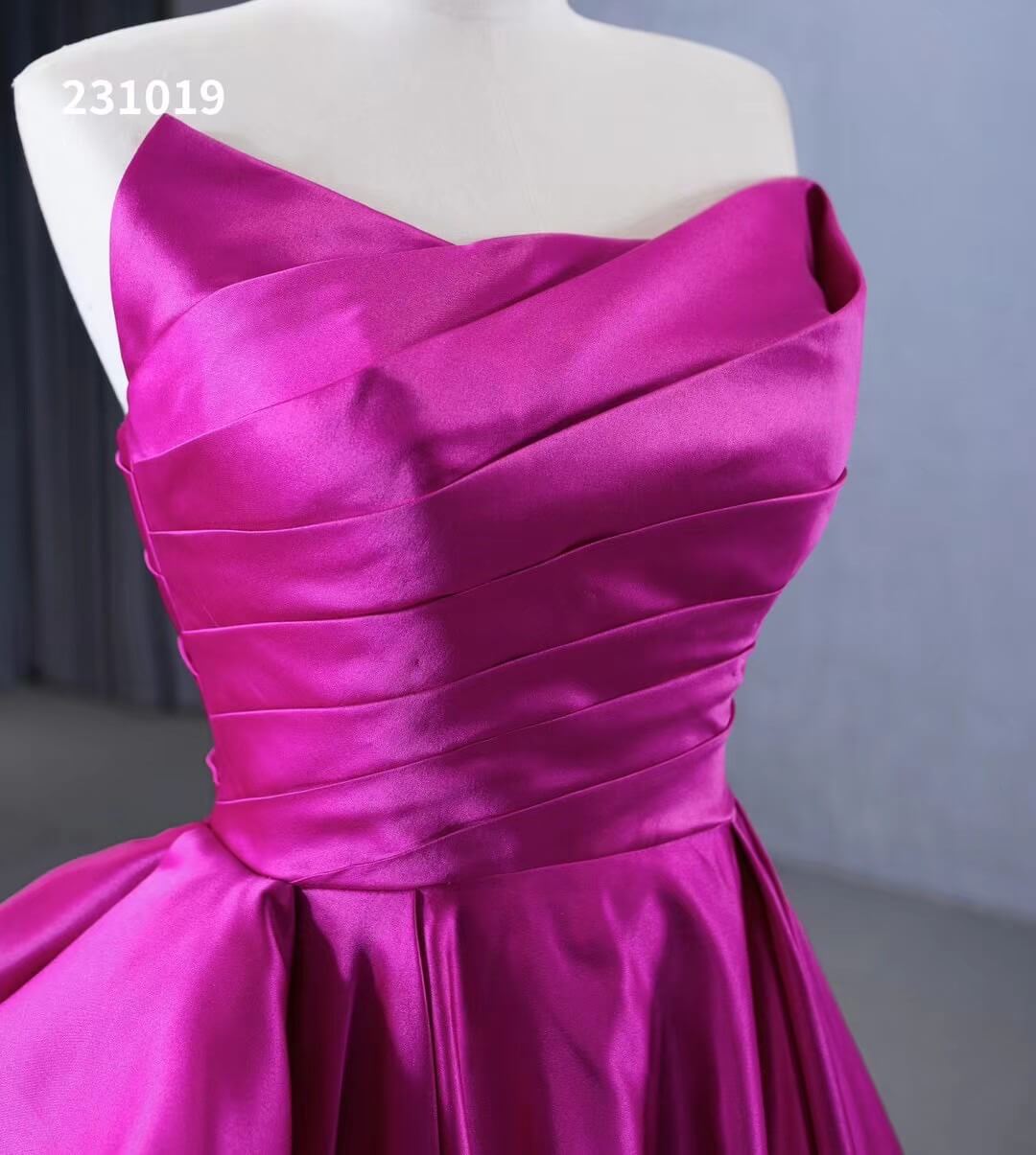 Strapless Magenta Satin Formal Dresses Ruffle Ball Gown Corset Back 231019 - Viniodressprom dressesMagentaCustom Size - Formal Dresses - Ball Gowns