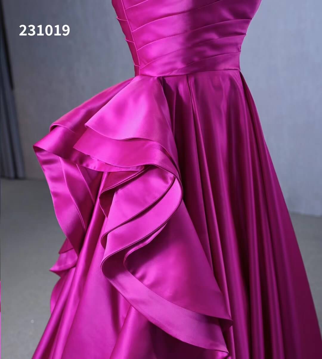 Strapless Magenta Satin Formal Dresses Ruffle Ball Gown Corset Back 231019 - Viniodressprom dressesMagentaCustom Size - Formal Dresses - Ball Gowns