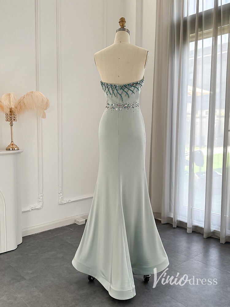 Strapless Mermaid Evening Dresses with Slit Beaded Mother of the Bride Dresses AD1145-Evening Dresses 2025 -Viniodress-Light Blue-US 2-