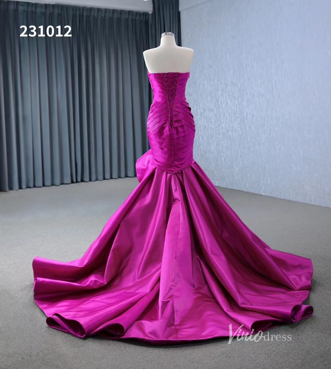 Strapless Mermaid High Low Wedding Dresses Magenta Pageant Gowns 231012-prom dresses 2025 -Viniodress-Magenta-Custom Size-