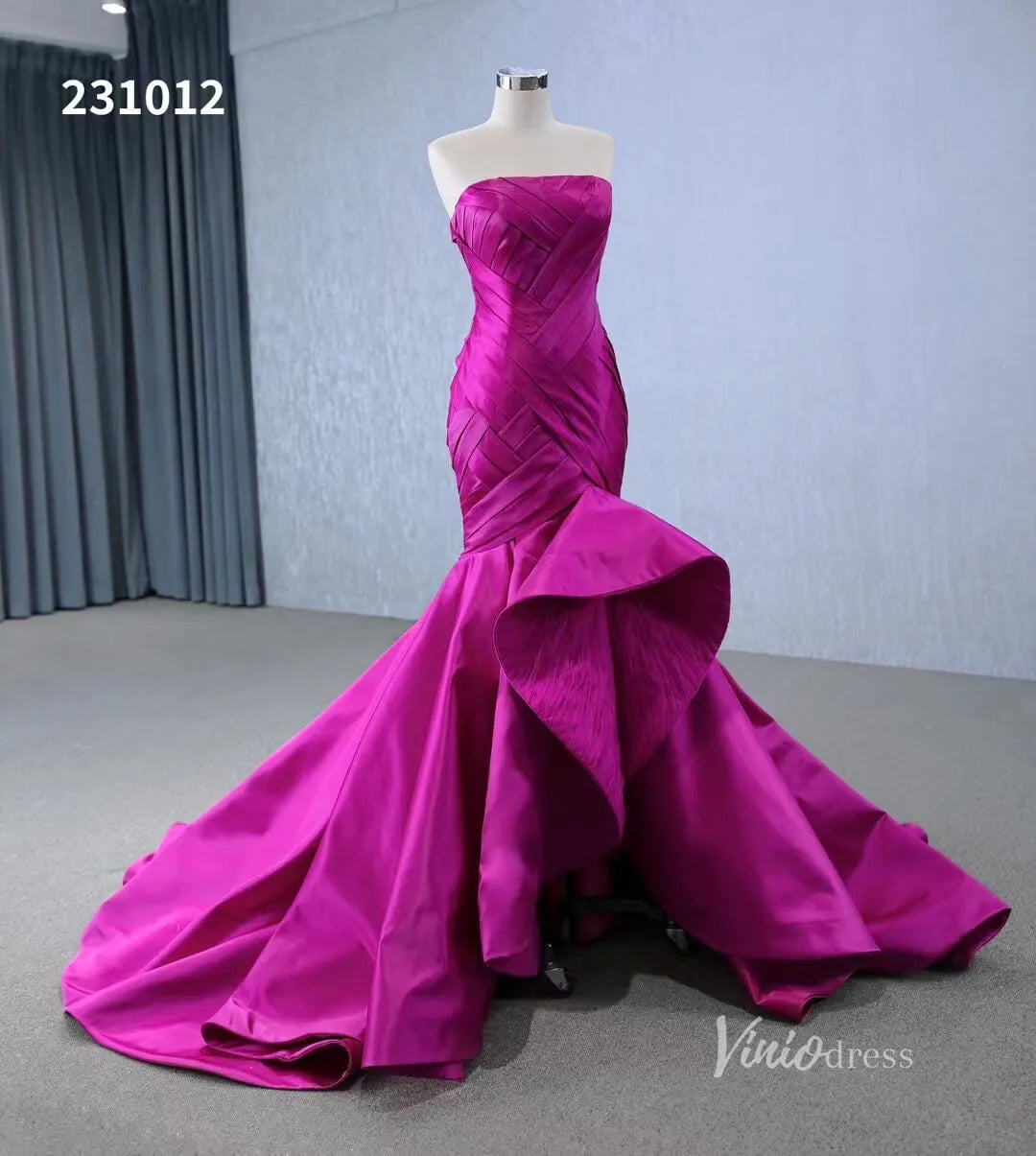 Strapless Mermaid High Low Wedding Dresses Magenta Pageant Gowns 231012-prom dresses 2025 -Viniodress-Magenta-Custom Size-