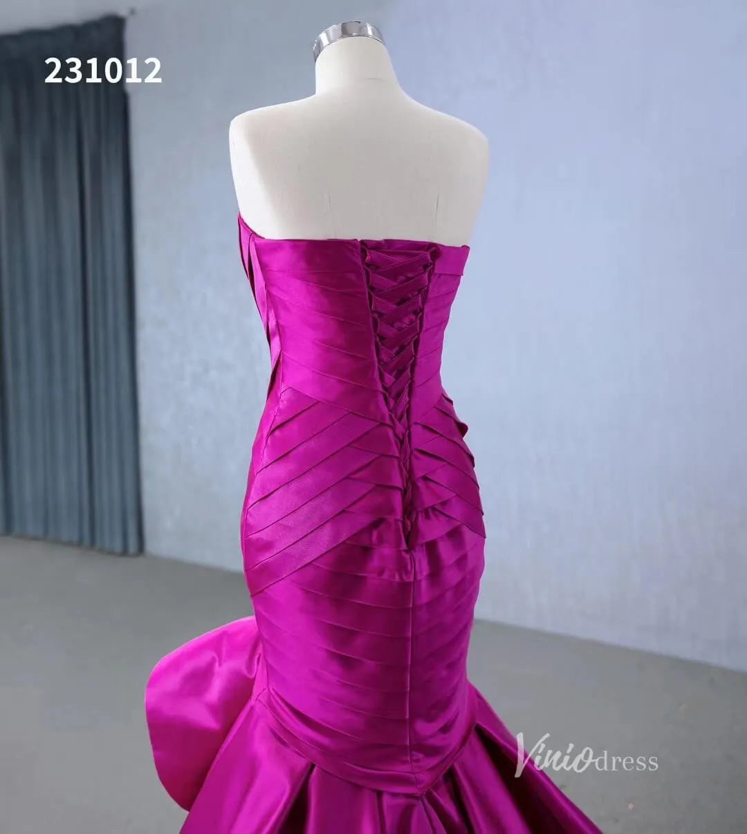 Strapless Mermaid High Low Wedding Dresses Magenta Pageant Gowns 231012-prom dresses 2025 -Viniodress-Magenta-Custom Size-