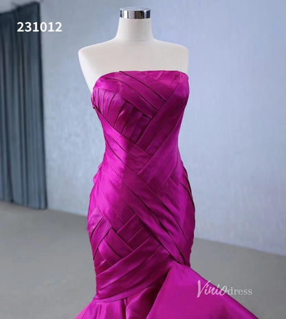 Strapless Mermaid High Low Wedding Dresses Magenta Pageant Gowns 231012-prom dresses 2025 -Viniodress-Magenta-Custom Size-