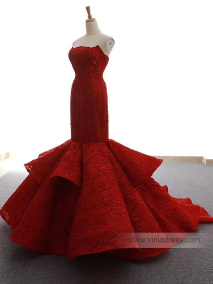 Strapless Mermaid Prom Dresses Trumpet Lace Pageant Dress FD1381-prom dresses 2025 -Viniodress-Royal Blue-US 2-