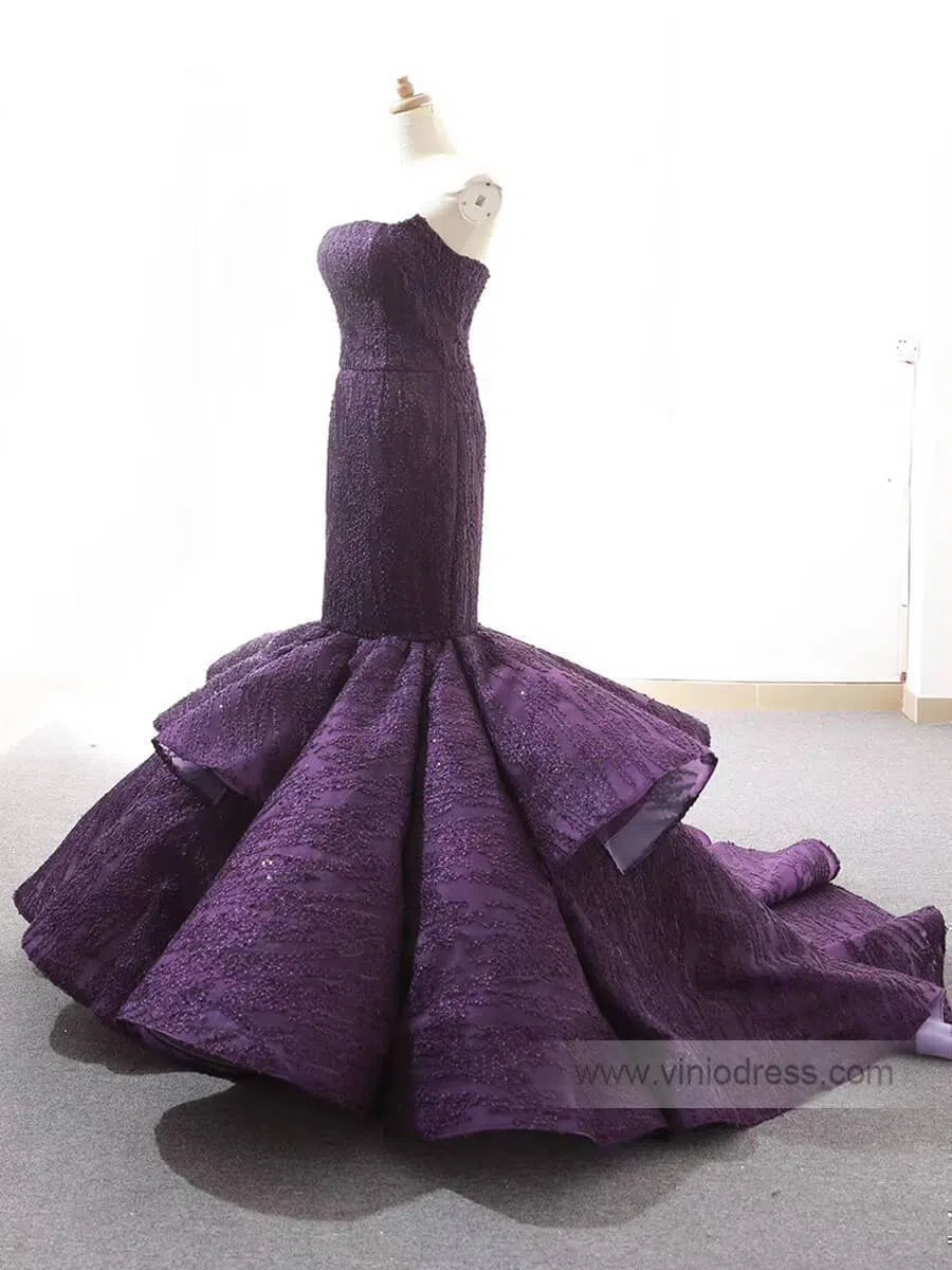 Strapless Mermaid Prom Dresses Trumpet Lace Pageant Dress FD1381-prom dresses 2025 -Viniodress-Royal Blue-US 2-