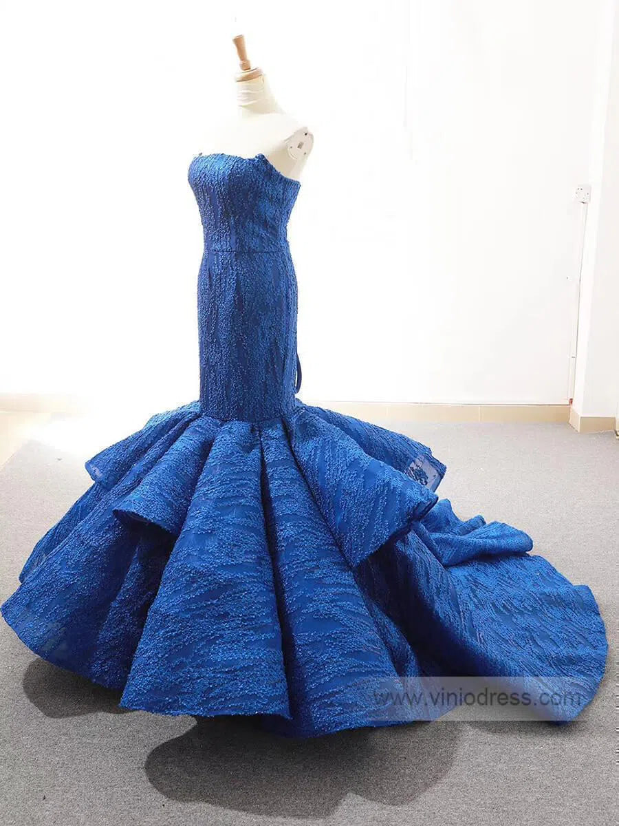 Prom Dress 2025 Strapless Mermaid Prom Dresses Trumpet Lace Pageant Dress FD1381-unique prom dresses-Royal Blue-US 2-Viniodress