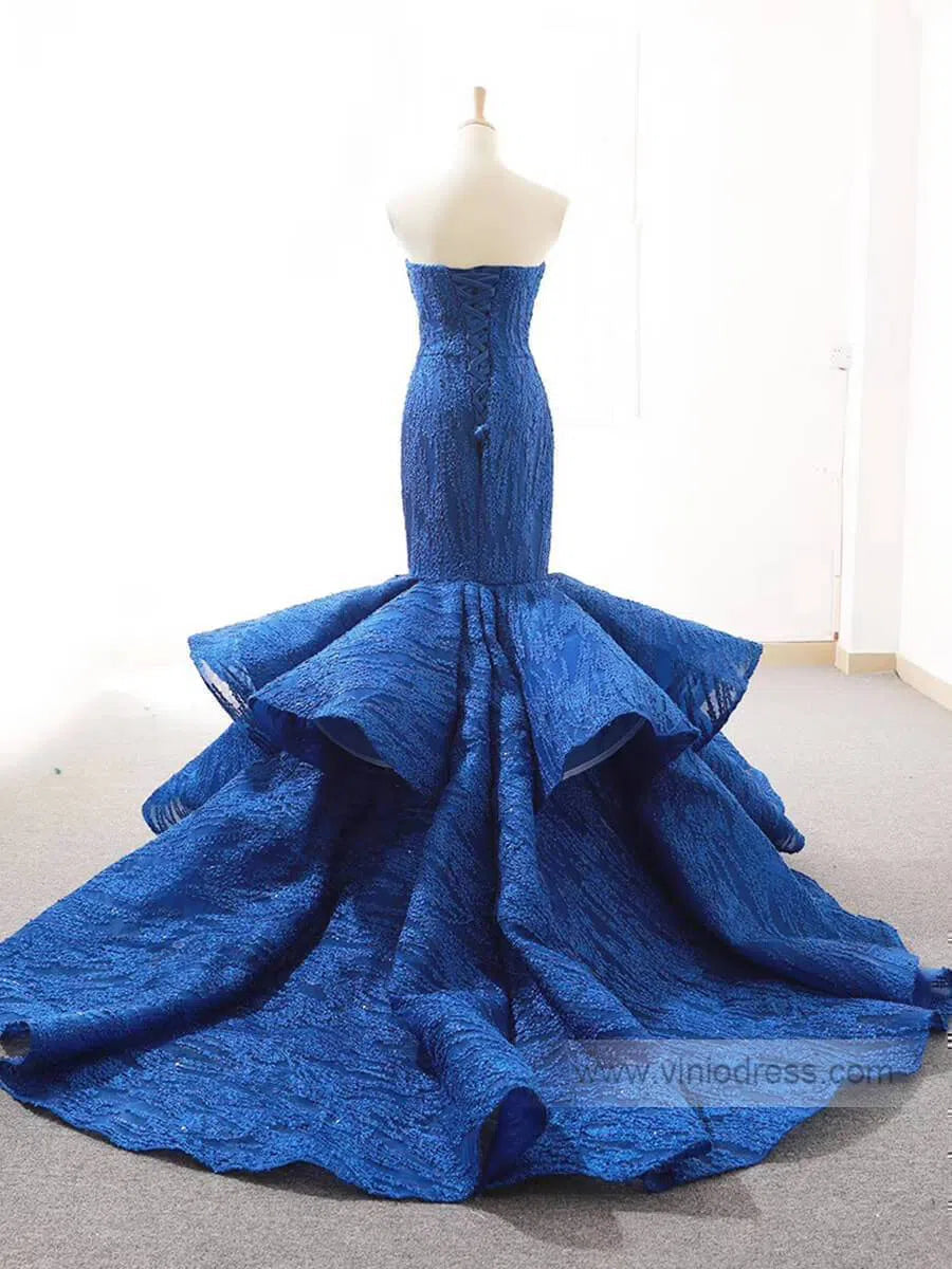 Prom Dress 2025 Strapless Mermaid Prom Dresses Trumpet Lace Pageant Dress FD1381-unique prom dresses-Royal Blue-US 2-Viniodress