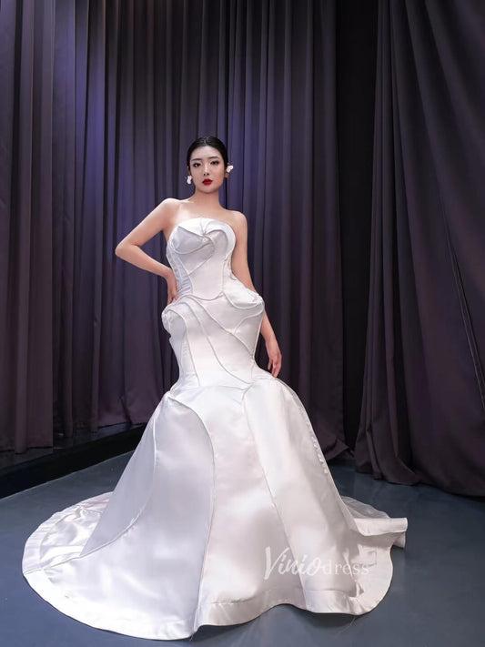 Strapless Mermaid Satin Wedding Dresses 67525-wedding dresses 2025 -Viniodress-Ivory-Custom Size-