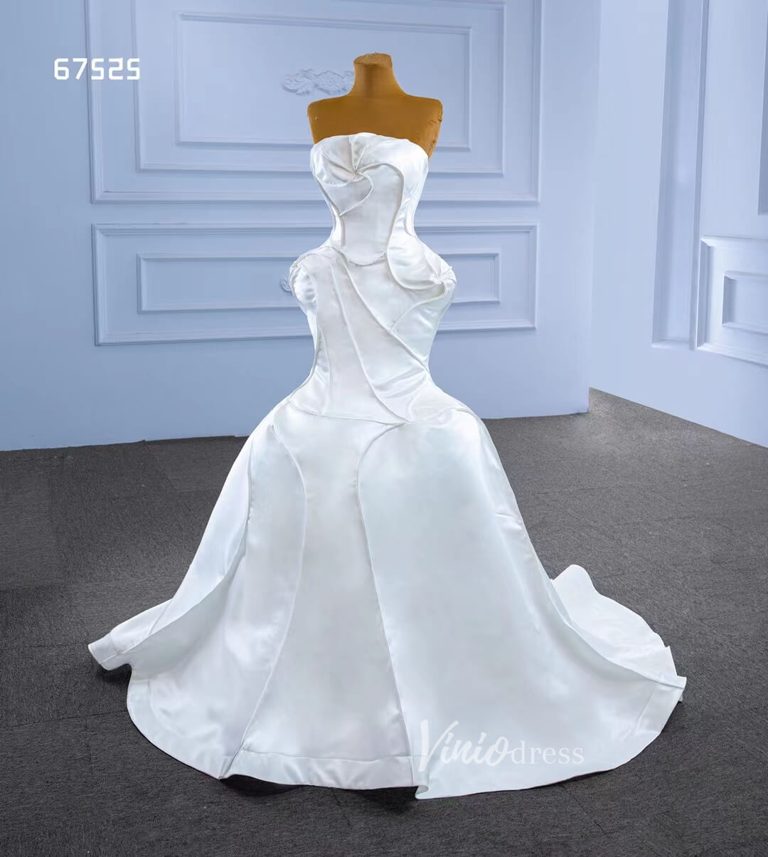 Strapless Mermaid Satin Wedding Dresses 67525-wedding dresses 2025 -Viniodress-Ivory-Custom Size-