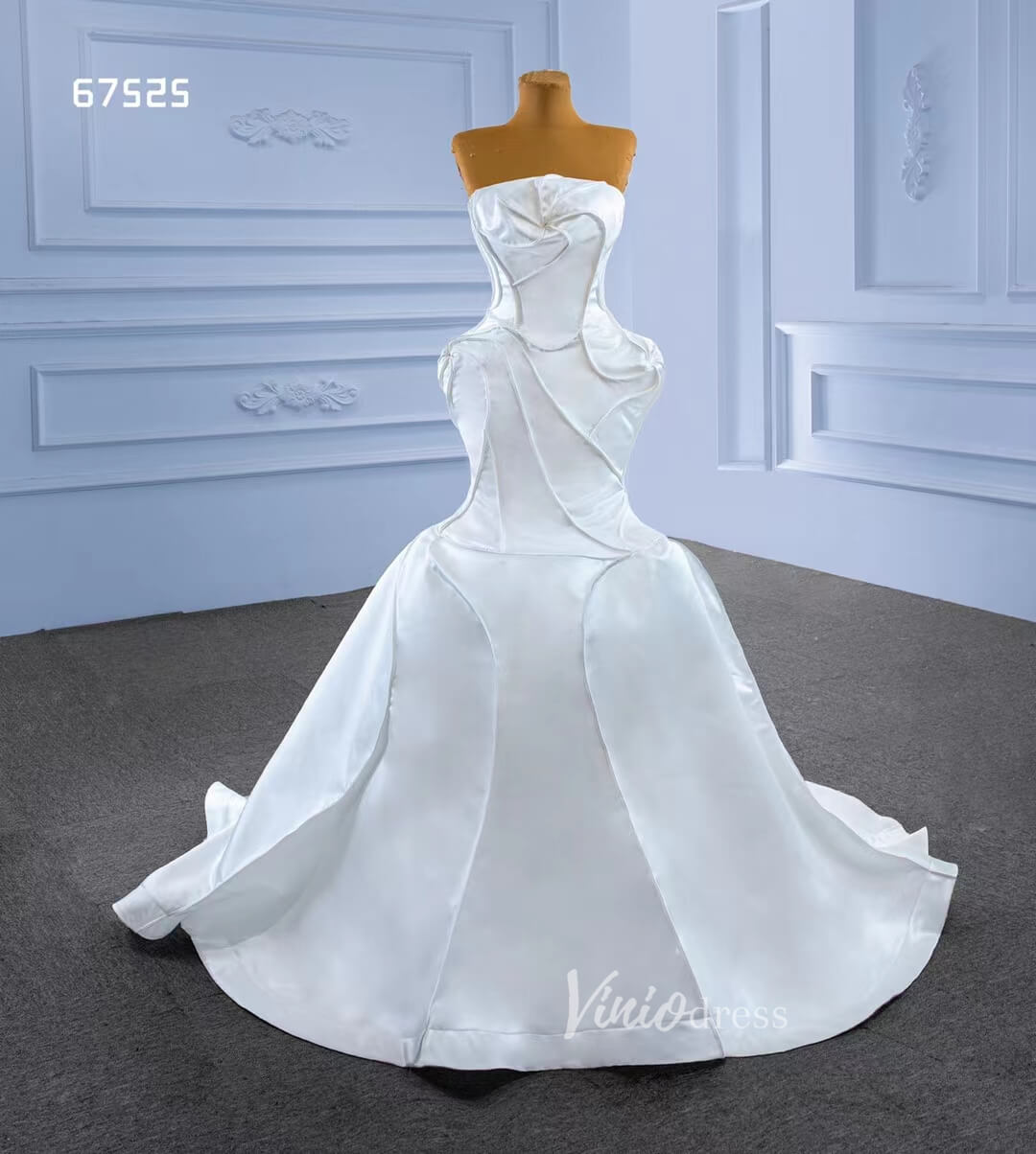 Strapless Mermaid Satin Wedding Dresses 67525-wedding dresses 2025 -Viniodress-Ivory-Custom Size-