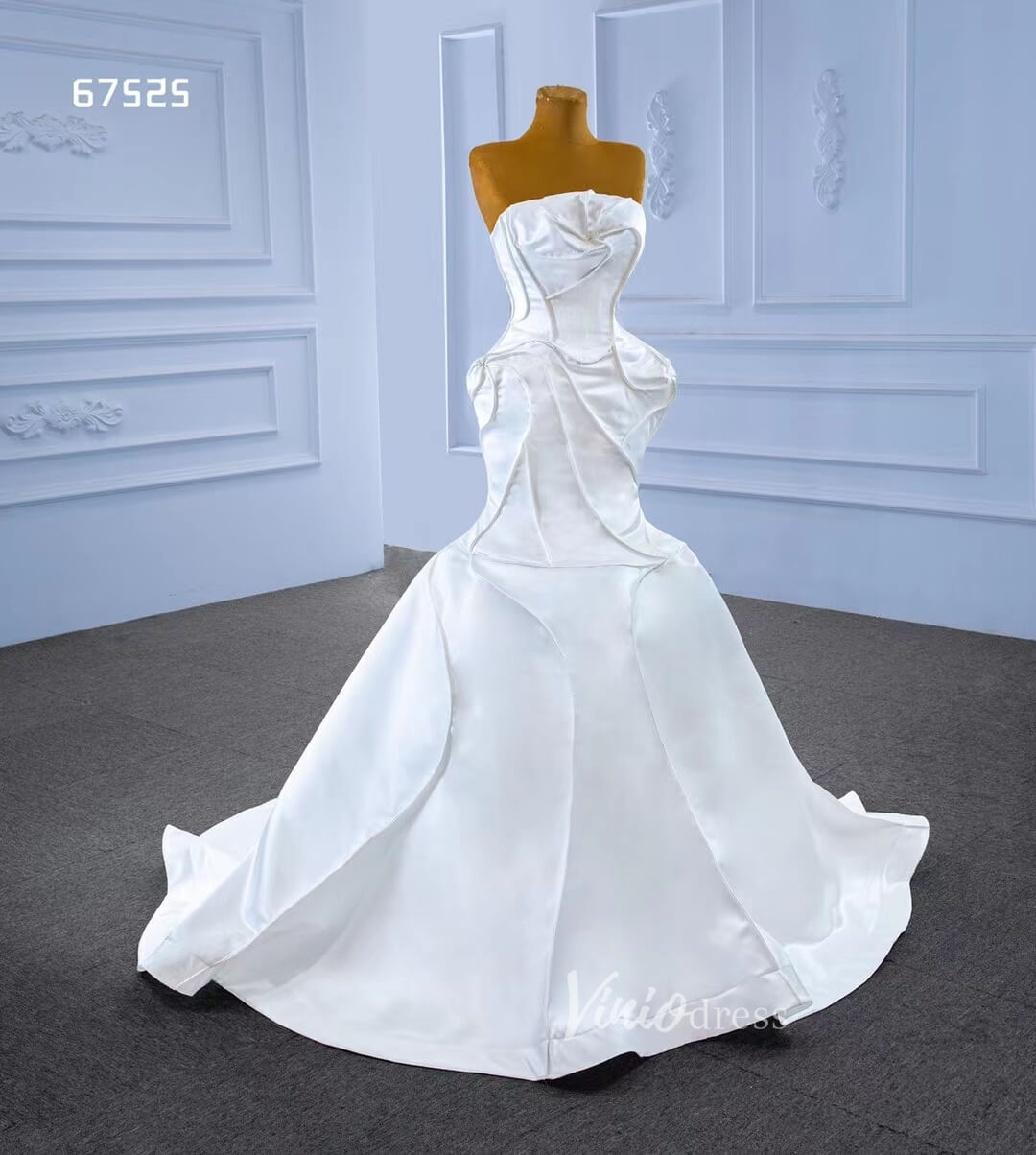 Strapless Mermaid Satin Wedding Dresses 67525-wedding dresses 2025 -Viniodress-Ivory-Custom Size-