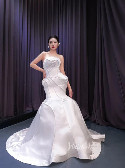 Strapless Mermaid Satin Wedding Dresses 67525-wedding dresses 2025 -Viniodress-Ivory-Custom Size-