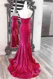 Strapless Mermaid Sequin Cheap Prom Dresses Feather Slit FD4097-prom dresses-Viniodress-Viniodress