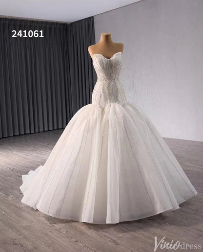 Strapless Mermaid Wedding Dresses Beaded Trumpet Bridal Gown Corset Back 241061-wedding dresses 2025 -Viniodress-Ivory-Custom Size-