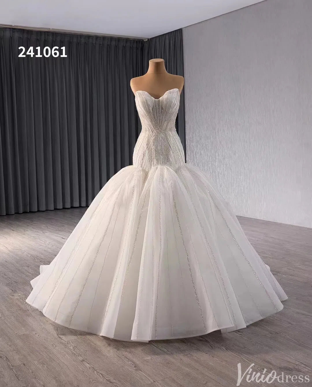 Strapless Mermaid Wedding Dresses Beaded Trumpet Bridal Gown Corset Back 241061-wedding dresses 2025 -Viniodress-Ivory-Custom Size-