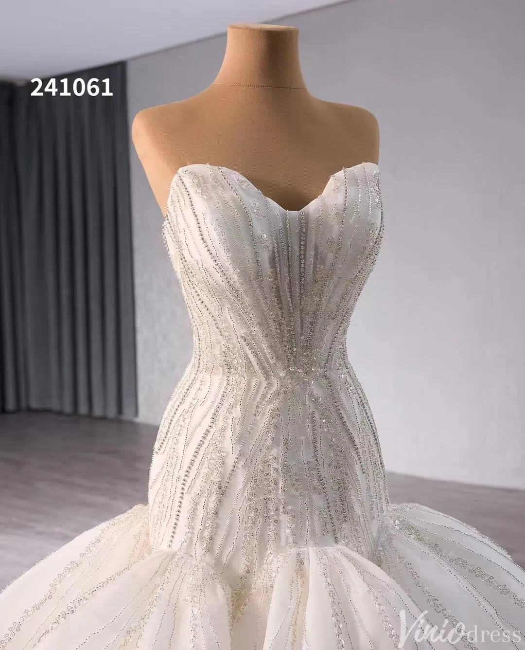 Strapless Mermaid Wedding Dresses Beaded Trumpet Bridal Gown Corset Back 241061-wedding dresses 2025 -Viniodress-Ivory-Custom Size-