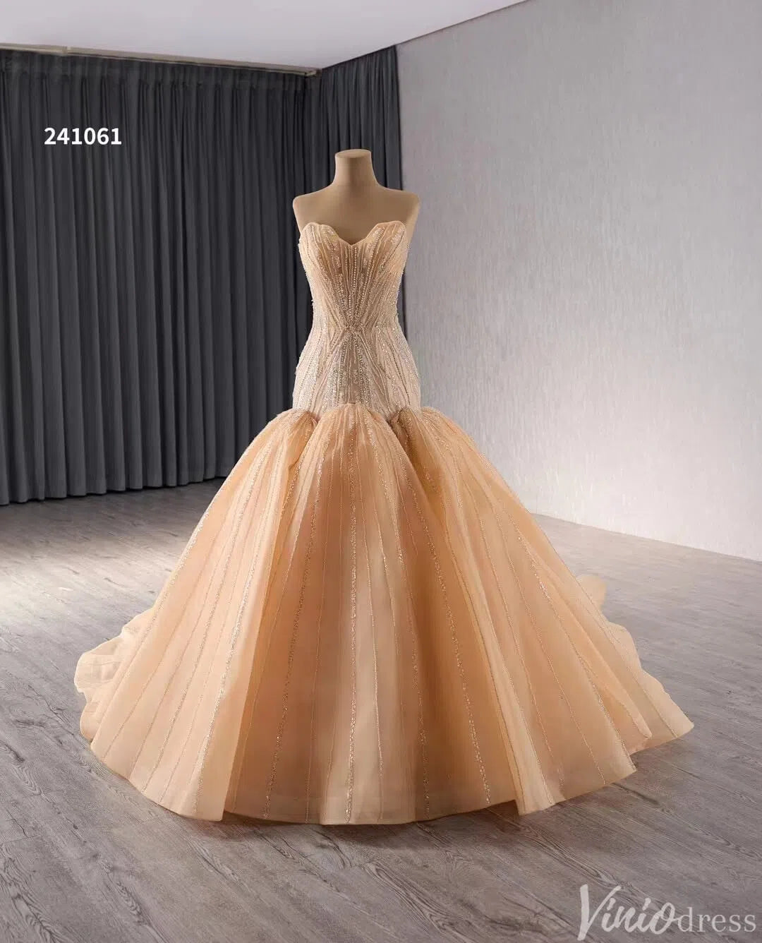 Strapless Mermaid Wedding Dresses Beaded Trumpet Bridal Gown Corset Back 241061-wedding dresses 2025 -Viniodress-Ivory-Custom Size-