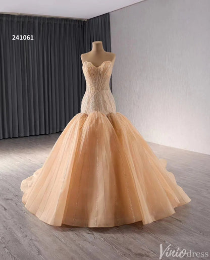 Strapless Mermaid Wedding Dresses Beaded Trumpet Bridal Gown Corset Back 241061-wedding dresses 2025 -Viniodress-Ivory-Custom Size-