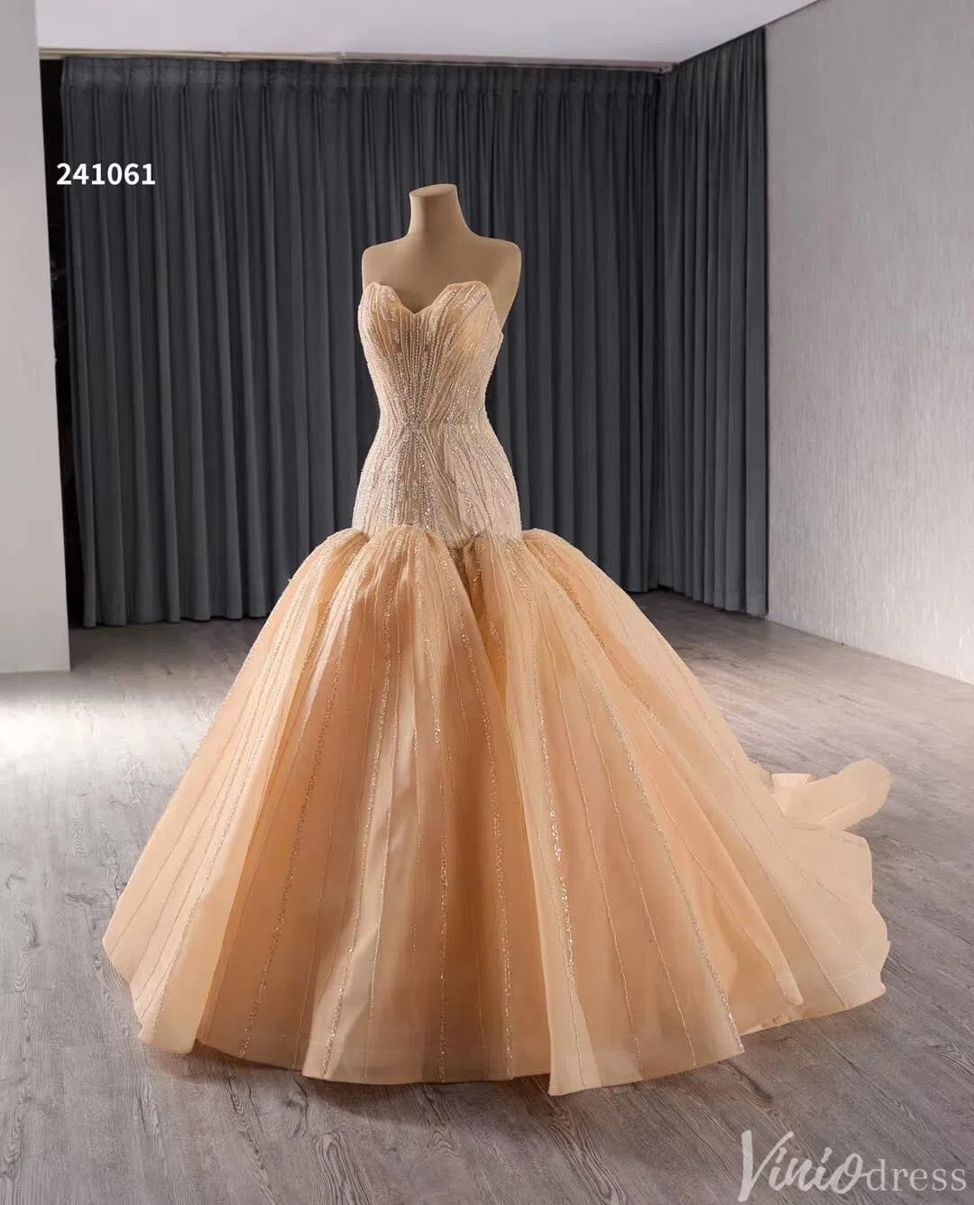 Strapless Mermaid Wedding Dresses Beaded Trumpet Bridal Gown Corset Back 241061-wedding dresses 2025 -Viniodress-Ivory-Custom Size-