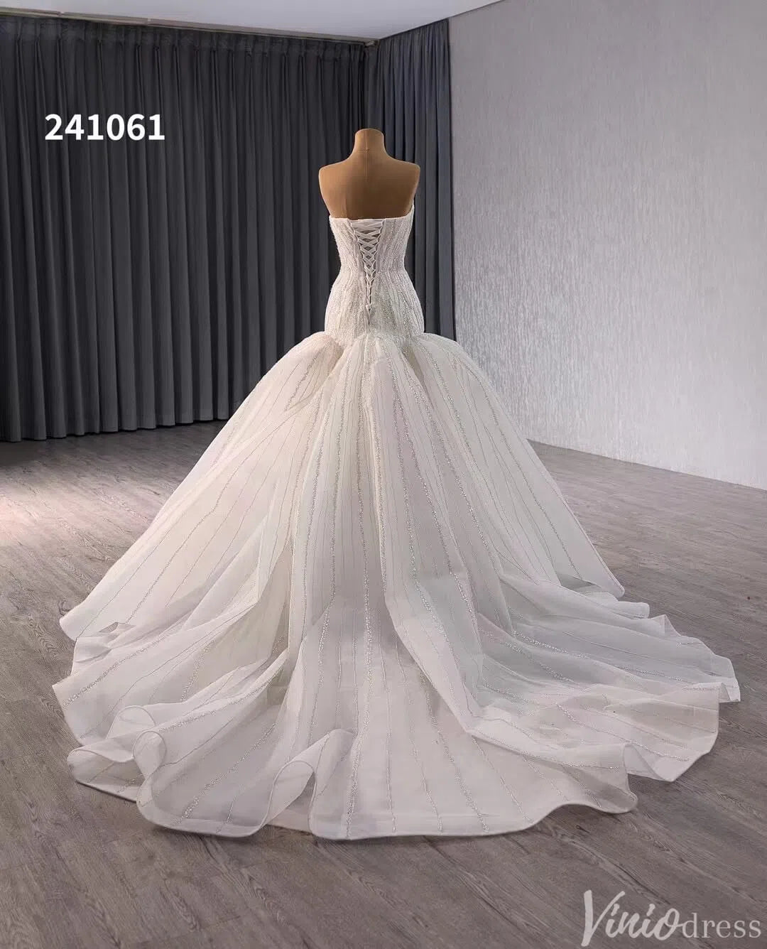 Strapless Mermaid Wedding Dresses Beaded Trumpet Bridal Gown Corset Back 241061-wedding dresses 2025 -Viniodress-Ivory-Custom Size-