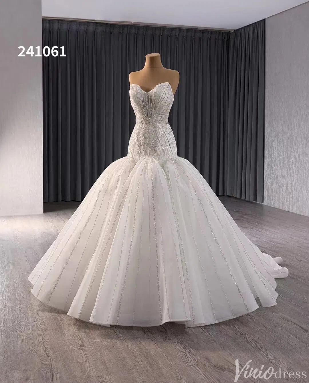 Strapless Mermaid Wedding Dresses Beaded Trumpet Bridal Gown Corset Back 241061-wedding dresses 2025 -Viniodress-Ivory-Custom Size-