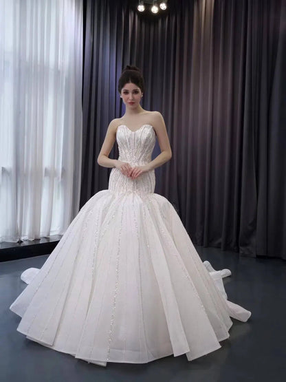Strapless Mermaid Wedding Dresses Beaded Trumpet Bridal Gown Corset Back 241061-wedding dresses 2025 -Viniodress-Ivory-Custom Size-