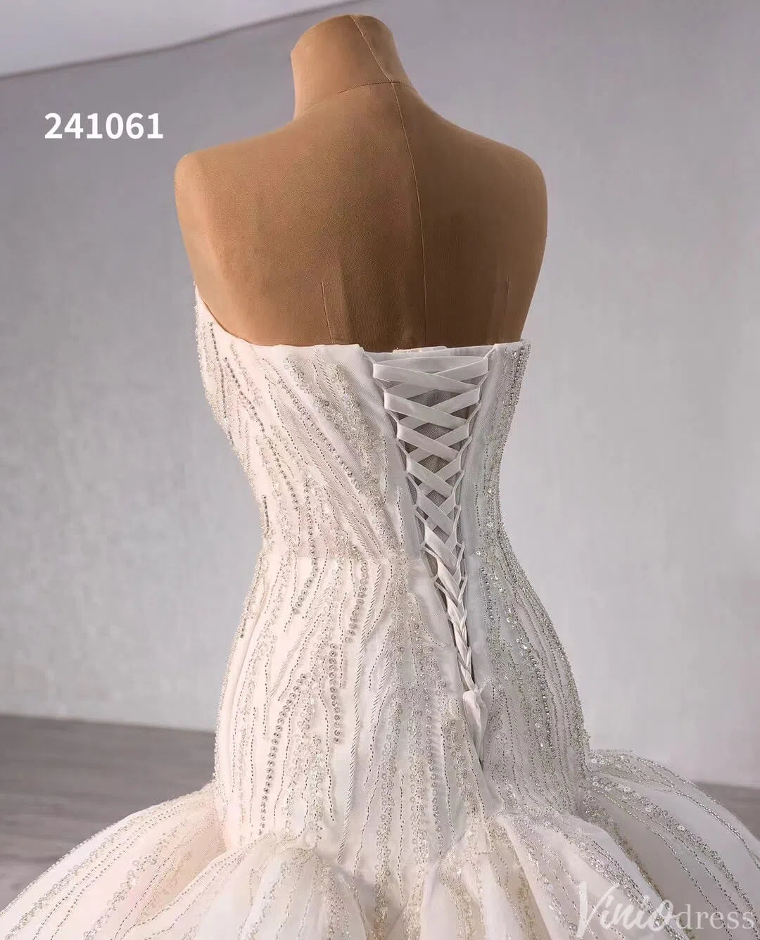 Strapless Mermaid Wedding Dresses Beaded Trumpet Bridal Gown Corset Back 241061-wedding dresses-Viniodress-Viniodress