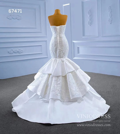 Strapless Mermaid Wedding Dresses Lace Appliqued Trumpet Gown 67471-wedding dresses 2025 -Viniodress-Ivory-Custom Size-