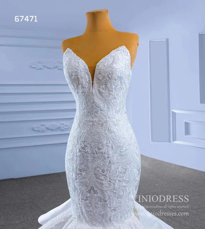 Strapless Mermaid Wedding Dresses Lace Appliqued Trumpet Gown 67471-wedding dresses 2025 -Viniodress-Ivory-Custom Size-