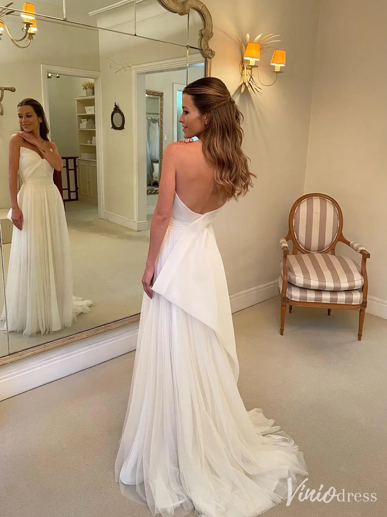 Strapless Minimalist Wedding Dresses A line Sweetheart Neckline VW2572-wedding dresses 2025 -Viniodress-Ivory-Custom Size-