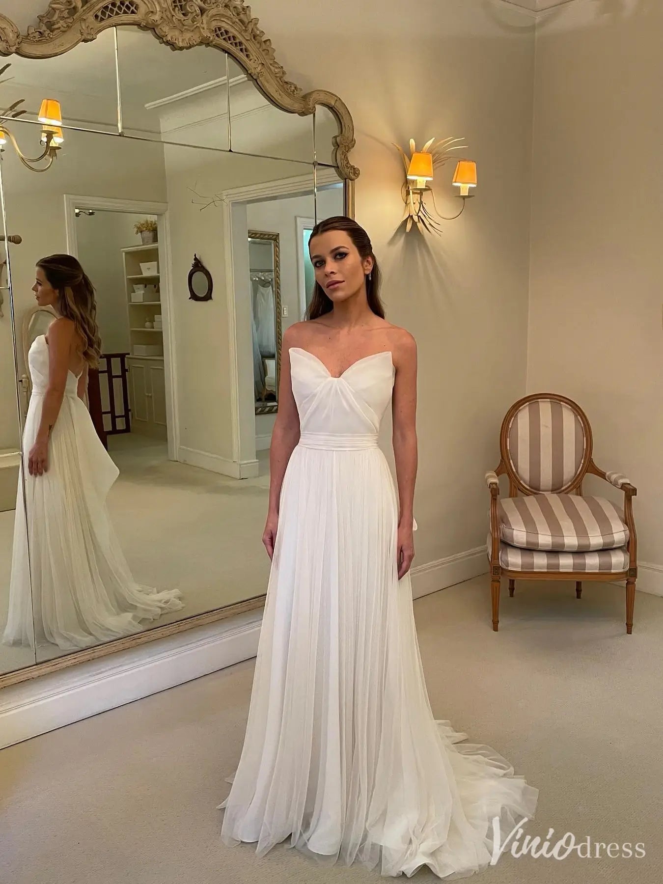 Strapless Minimalist Wedding Dresses A line Sweetheart Neckline VW2572-wedding dresses 2025 -Viniodress-Ivory-Custom Size-