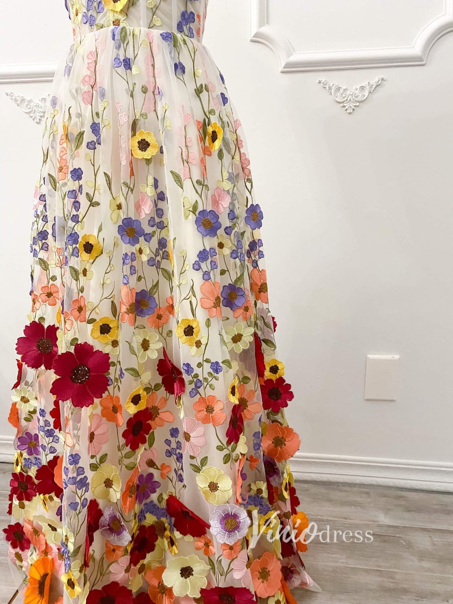 Strapless Multi-Color 3D Flower Prom Dress with Corset Back FD2900D-prom dresses 2025 -Viniodress-White-Custom Size-