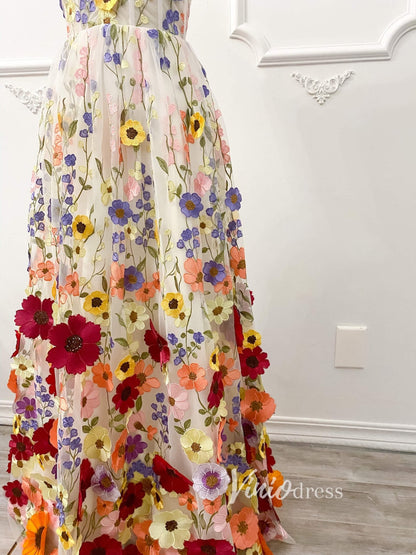 Strapless Multi-Color 3D Flower Prom Dress with Corset Back FD2900D-prom dresses 2025 -Viniodress-White-Custom Size-