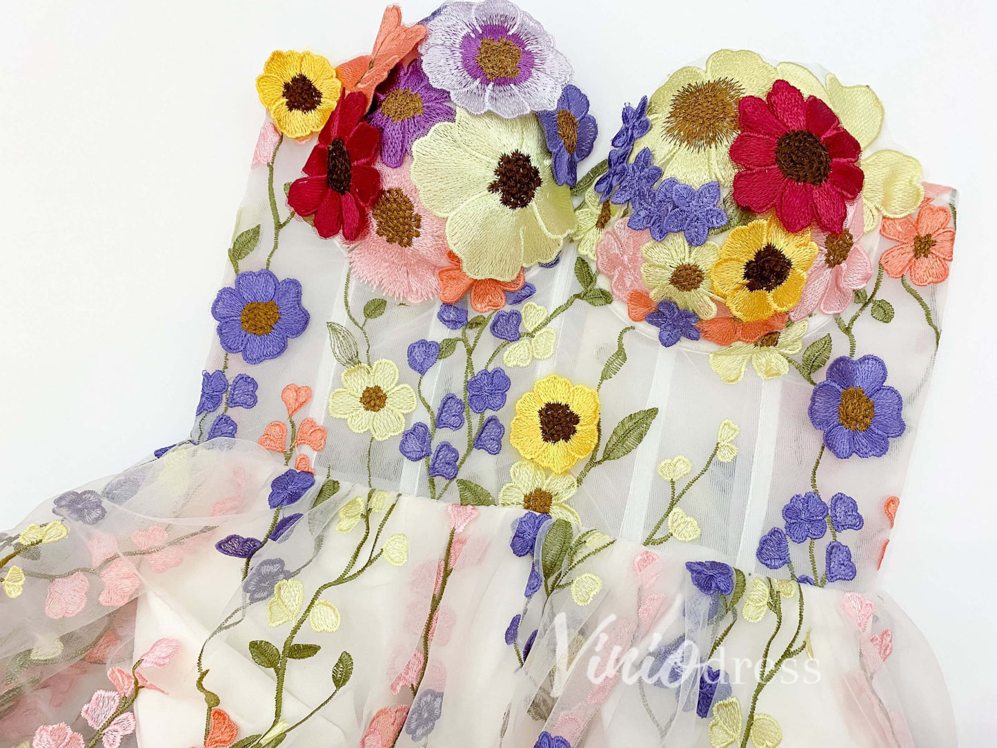 Strapless Multi-Color 3D Flower Prom Dress with Corset Back FD2900D-prom dresses 2025 -Viniodress-White-Custom Size-