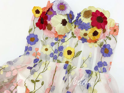 Strapless Multi-Color 3D Flower Prom Dress with Corset Back FD2900D-prom dresses 2025 -Viniodress-White-Custom Size-