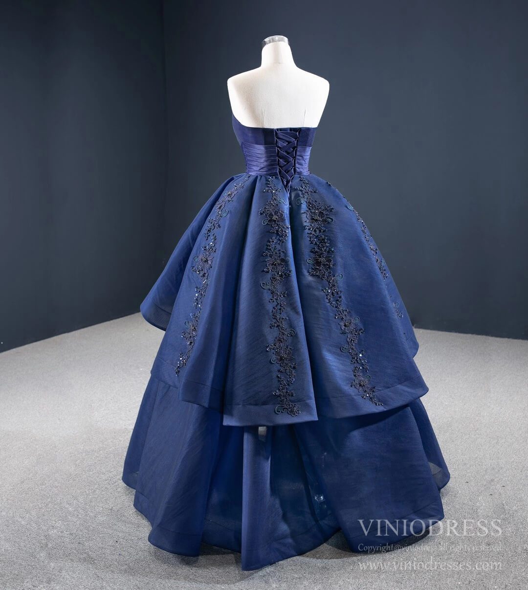 Prom Dress 2025 Strapless Navy Blue Prom Dresses Sweetheart Quinceanera Dress FD2452-unique prom dresses-Navy Blue-Custom Size-Viniodress