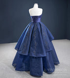 Prom Dress 2025 Strapless Navy Blue Prom Dresses Sweetheart Quinceanera Dress FD2452-unique prom dresses-Navy Blue-Custom Size-Viniodress