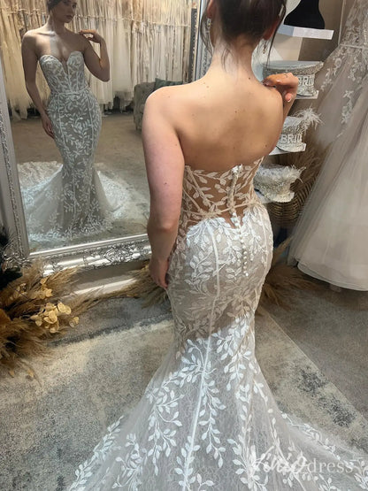 Strapless Nude Mermaid Wedding Dress with Sweetheart Neckline, Lace Appliqué & Chapel Train – ML113-wedding dresses 2025 -Viniodress-Nude-Custom Size-