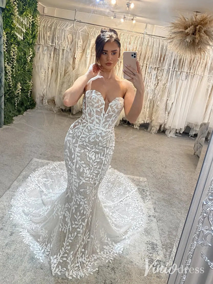 Strapless Nude Mermaid Wedding Dress with Sweetheart Neckline, Lace Appliqué & Chapel Train – ML113-wedding dresses 2025 -Viniodress-Nude-Custom Size-