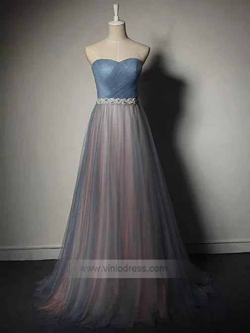 Strapless Ombre Long Prom Dresses Beaded Light Blue Formal Dress FD1054-prom dresses 2025 -Viniodress-As Picture-Custom Size-