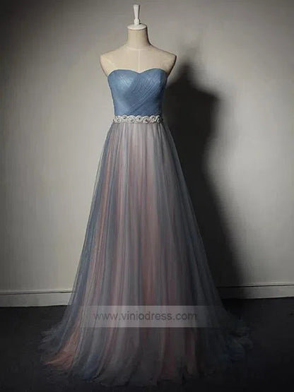 Strapless Ombre Long Prom Dresses Beaded Light Blue Formal Dress FD1054-prom dresses 2025 -Viniodress-As Picture-Custom Size-