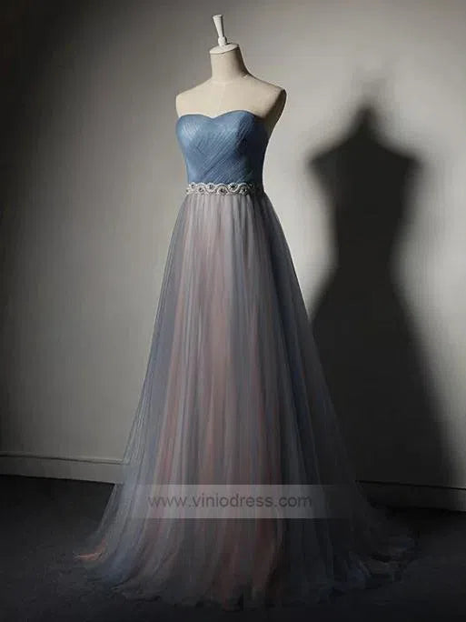 Strapless Ombre Long Prom Dresses Beaded Light Blue Formal Dress FD1054-prom dresses-Viniodress-Viniodress