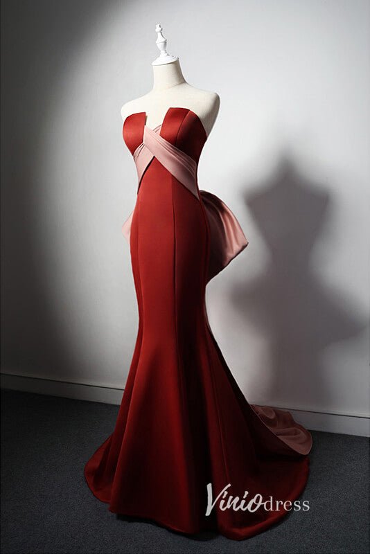 Strapless Orange Mermiad Prom Dresses with Bow-Tie AD1022-prom dresses 2025 -Viniodress-Orange-Custom Size-