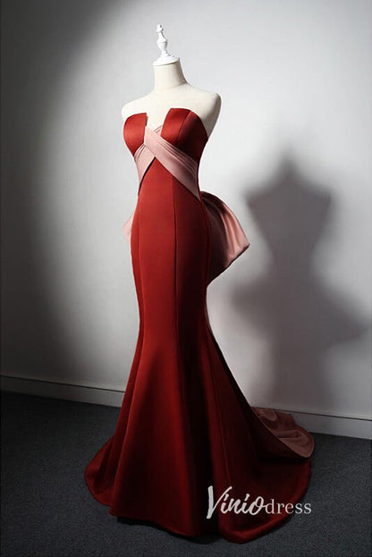 Strapless Orange Mermiad Prom Dresses with Bow-Tie AD1022-prom dresses 2025 -Viniodress-Orange-Custom Size-