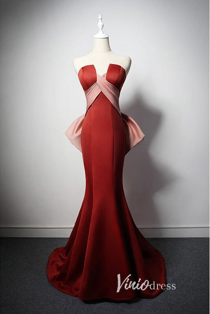 Strapless Orange Mermiad Prom Dresses with Bow-Tie AD1022-prom dresses 2025 -Viniodress-Orange-Custom Size-