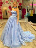 Strapless Organza Prom Dresses Satin Boidce Formal Gown with Necklace FD3999